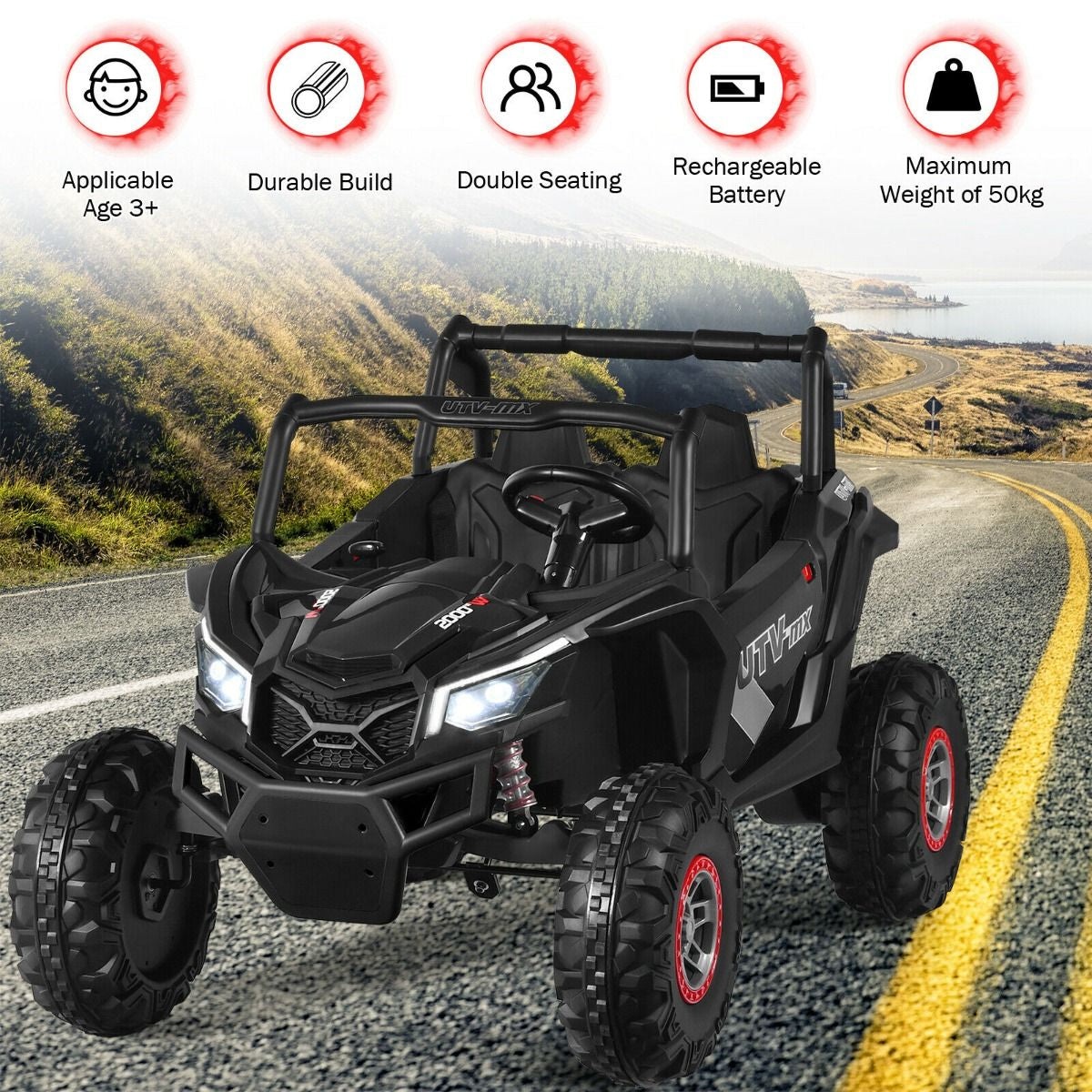 12V Electric Car with Music Remote Control and 2 Seats for Kids