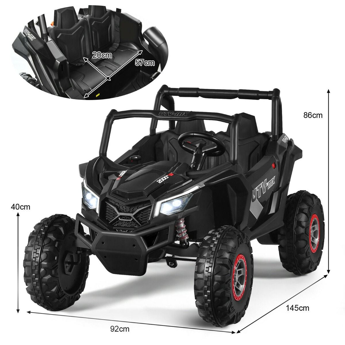 12V Electric Car with Music Remote Control and 2 Seats for Kids