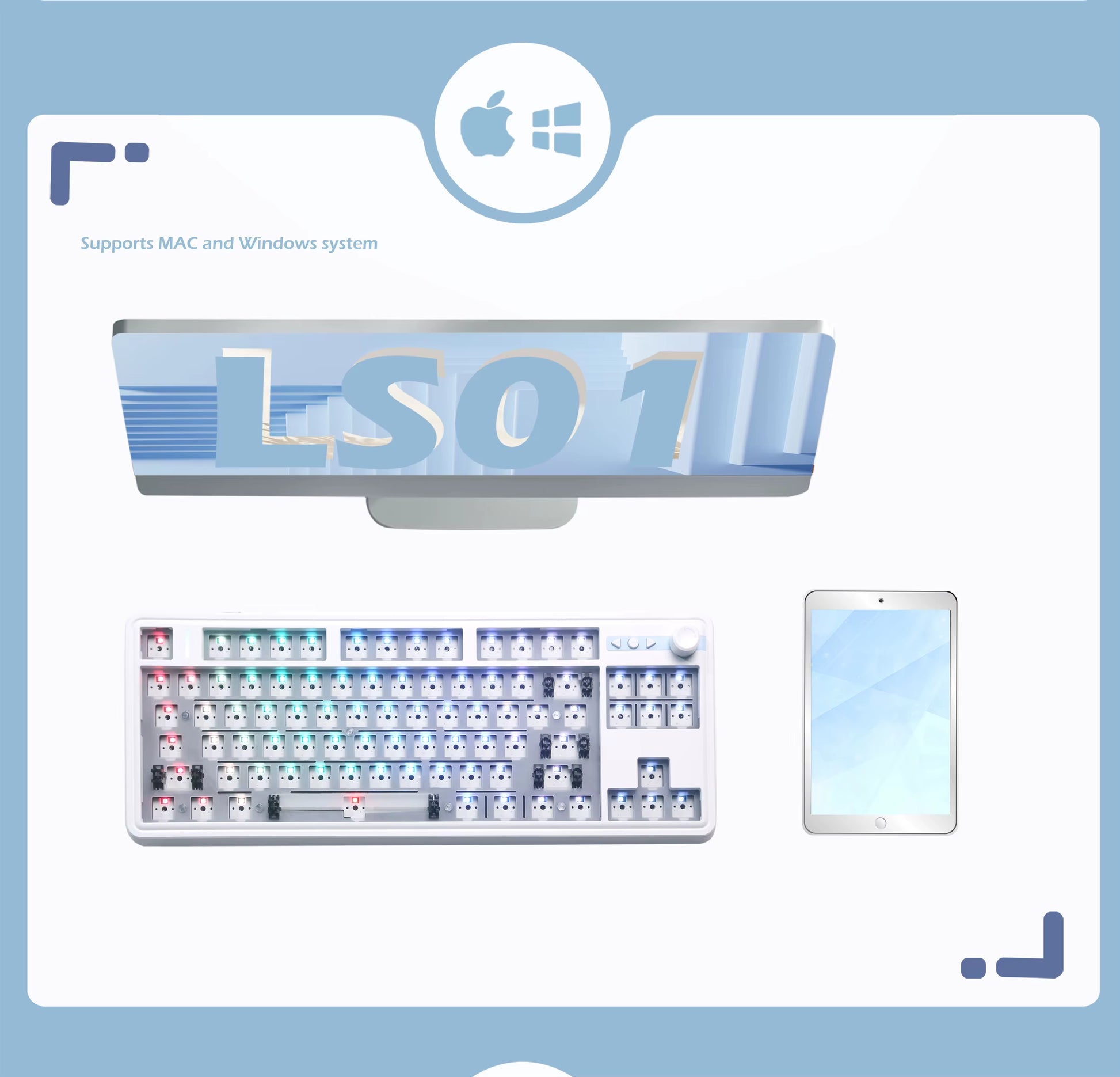 LS01 Gamer Keyboard Kit Hot-Swap 3Mode Usb/2.4G/Bluetooth Wireless Keyboard RGB Backlit Gasket Structure