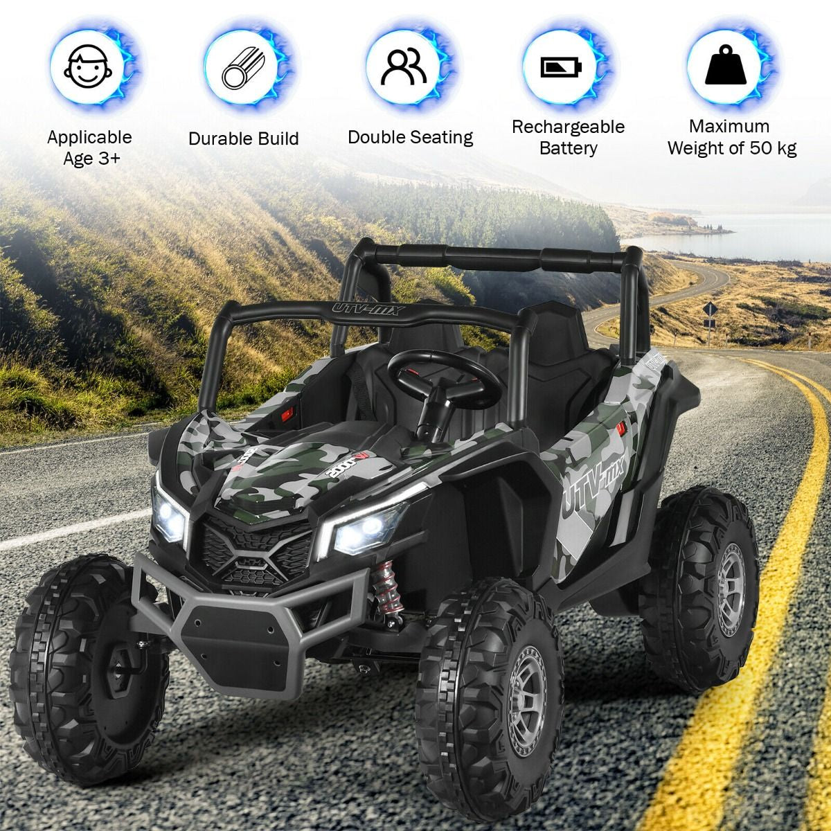 12V Electric Car with Music Remote Control and 2 Seats for Kids
