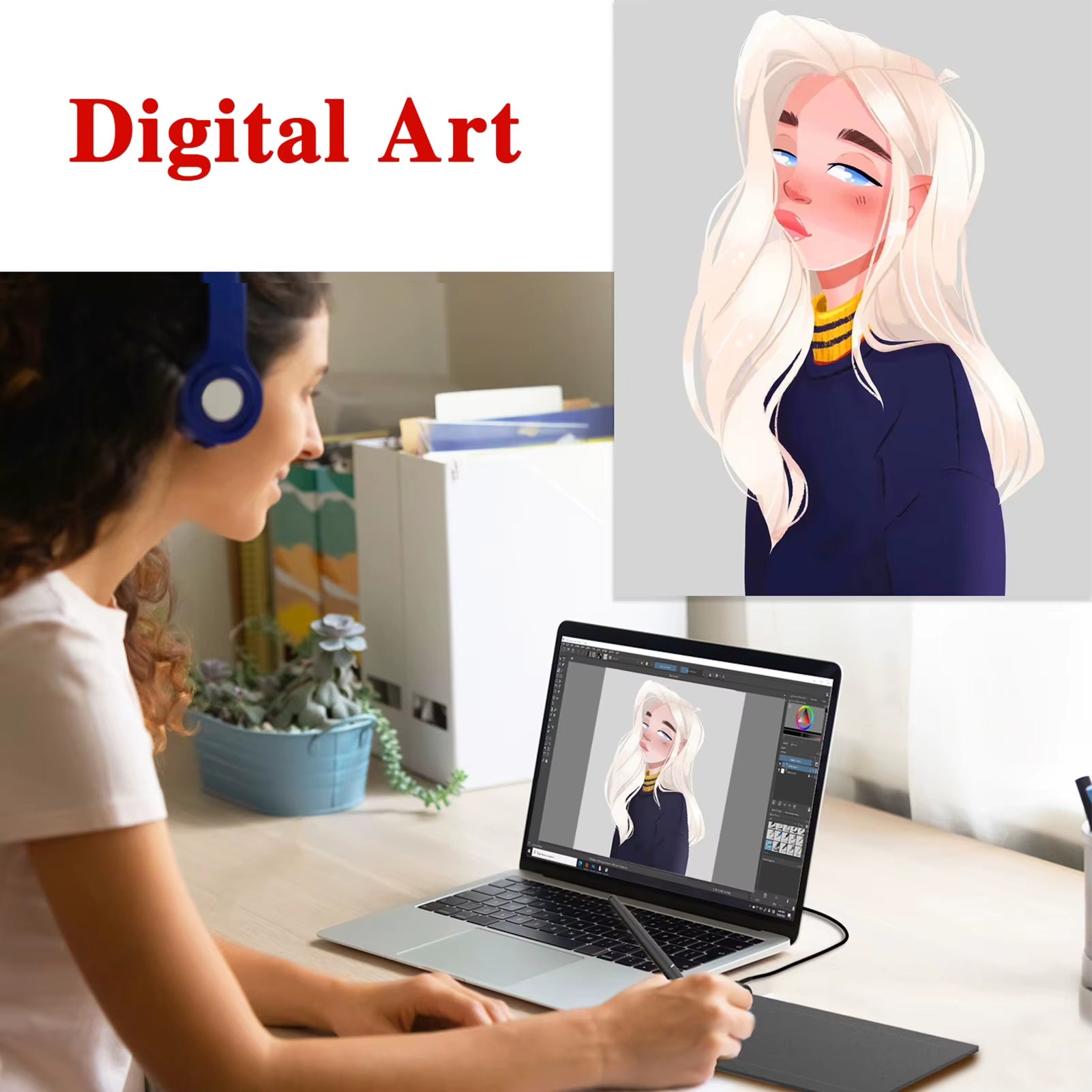 PNBOO PN640 Graphics Drawing Tablet 6 X 4 Inch Active Area 8192 Levels Pressure Tilt Function Art Animation Drawing Board