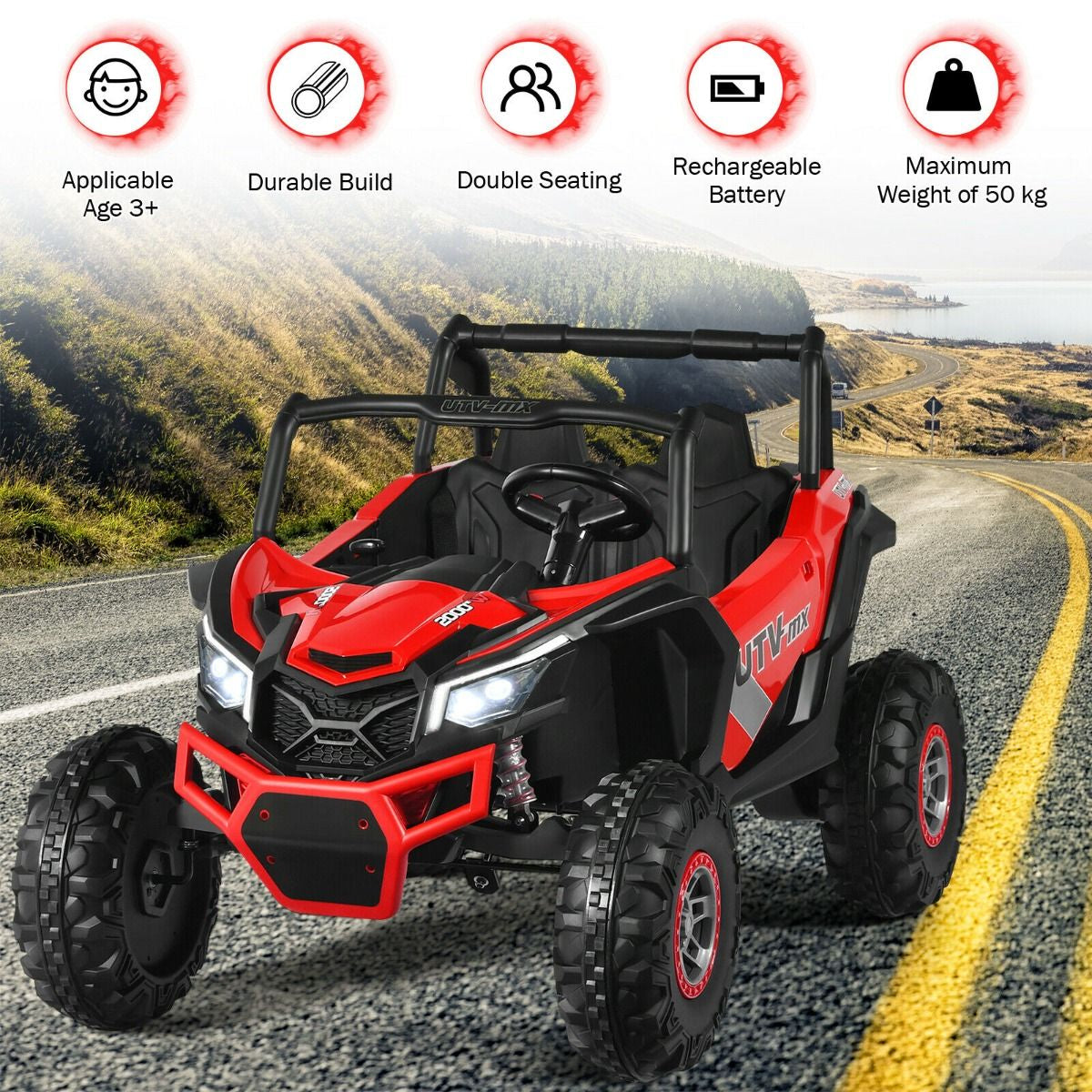 12V Electric Car with Music Remote Control and 2 Seats for Kids